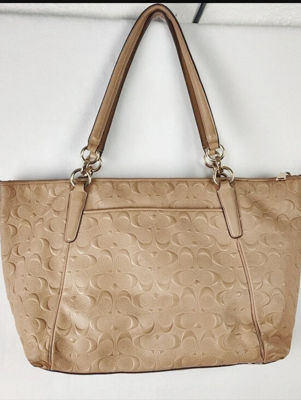 Coach Embossed Signature Ava Tote Bag In Nude
